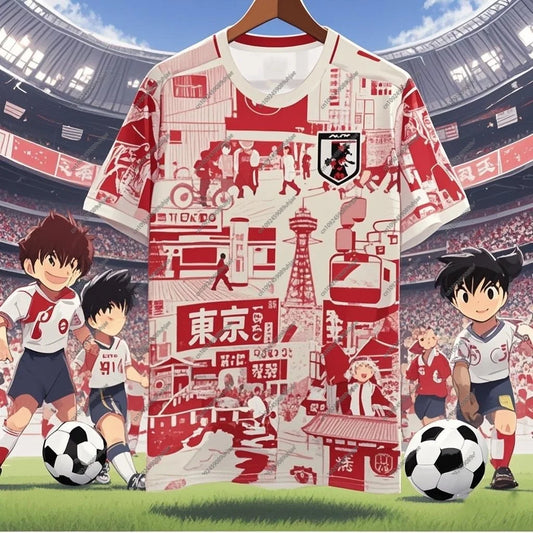 2025 dessin animé japon  flamme Football maillot T-shirt moto séchage rapide